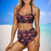 PCSJRKG Skull Printed Bikini Set High Cut Tropical Leaf Printed Swimsuit High Waisted Push Up Swimwear for Women Two Pieces Sexy Bathing Suit Tummy Control, Red and Black view 3