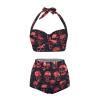 PCSJRKG Skull Printed Bikini Set High Cut Tropical Leaf Printed Swimsuit High Waisted Push Up Swimwear for Women Two Pieces Sexy Bathing Suit Tummy Control, Red and Black view 4