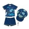 Toddler Baby Boys 3 Pieces Swimsuit Set Swimwear Dinosaur Shark Zipper Bathing Suit UPF 50+ Rash Guards with Hat (ZA Short Sleeve Blue Shark, 2-3 Years) view 1