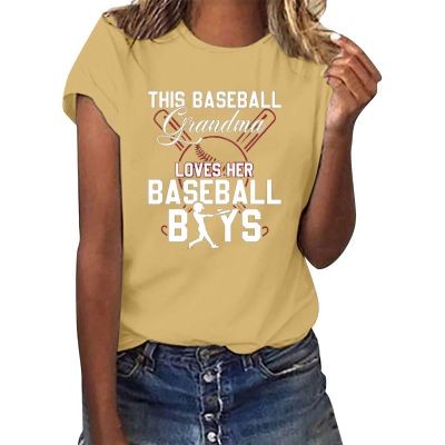NineFit Basics Womens 2024 T Shirt This Baseball Grandma Loves Her Baseball Boys Tops Grandma Baseball T-Shirts Funny Mothers Day Shirt Mommy Shirts Loose Comfy Cute Print Blouse Tops Yellow, 3X-Large