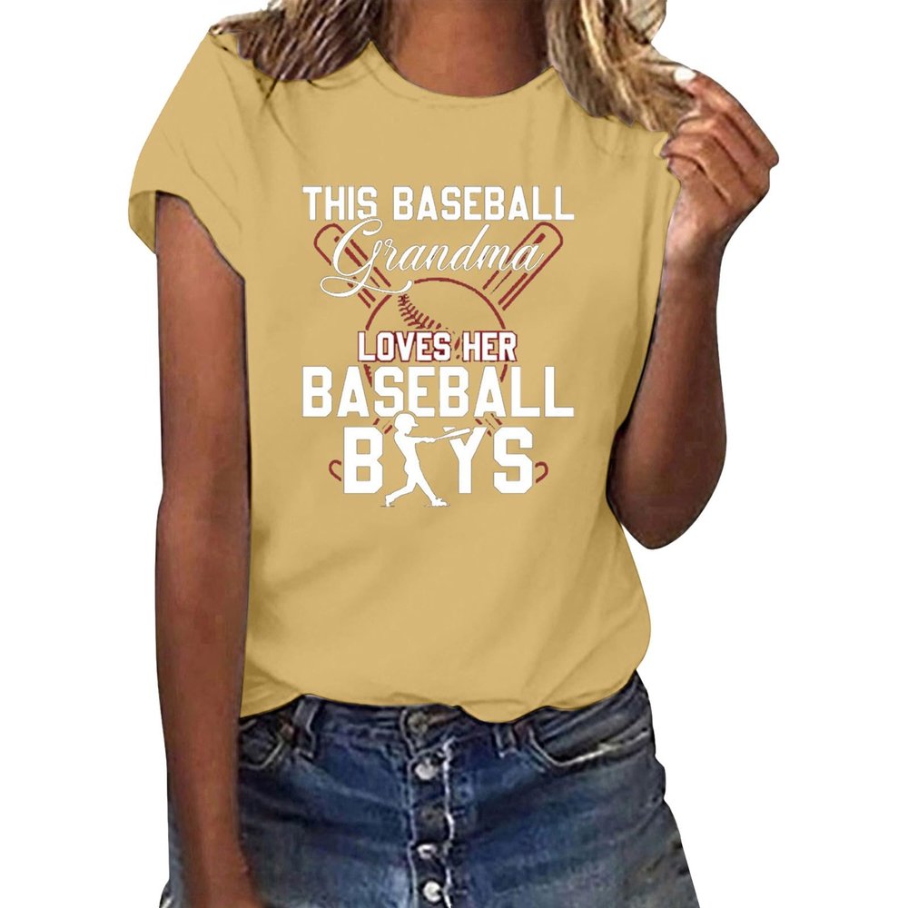 NineFit Basics Womens 2024 T Shirt This Baseball Grandma Loves Her Baseball Boys Tops Grandma Baseball T-Shirts Funny Mothers Day Shirt Mommy Shirts Loose Comfy Cute Print Blouse Tops Yellow, 3X-Large