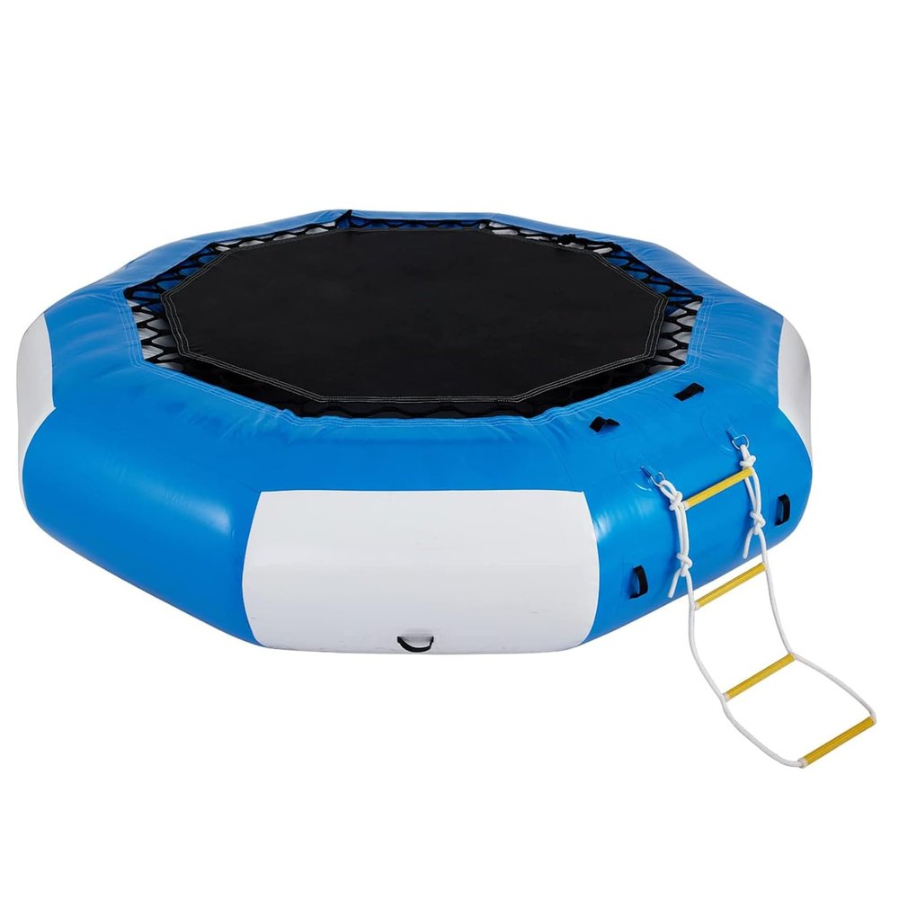 WLLKIY Round Inflatable Water Bounce Float Pool Bounce Swim Platform, Floating Lake Trampoline with Electric Pump and Rope Ladder,4m/13ft