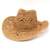 10Pcs Straw Cowboy Hats for Women Sparkly Western Cowgirl Hat for Holiday Party Foldable Vacation Beach Sun Hat with Wide Brim (Brown) view 1