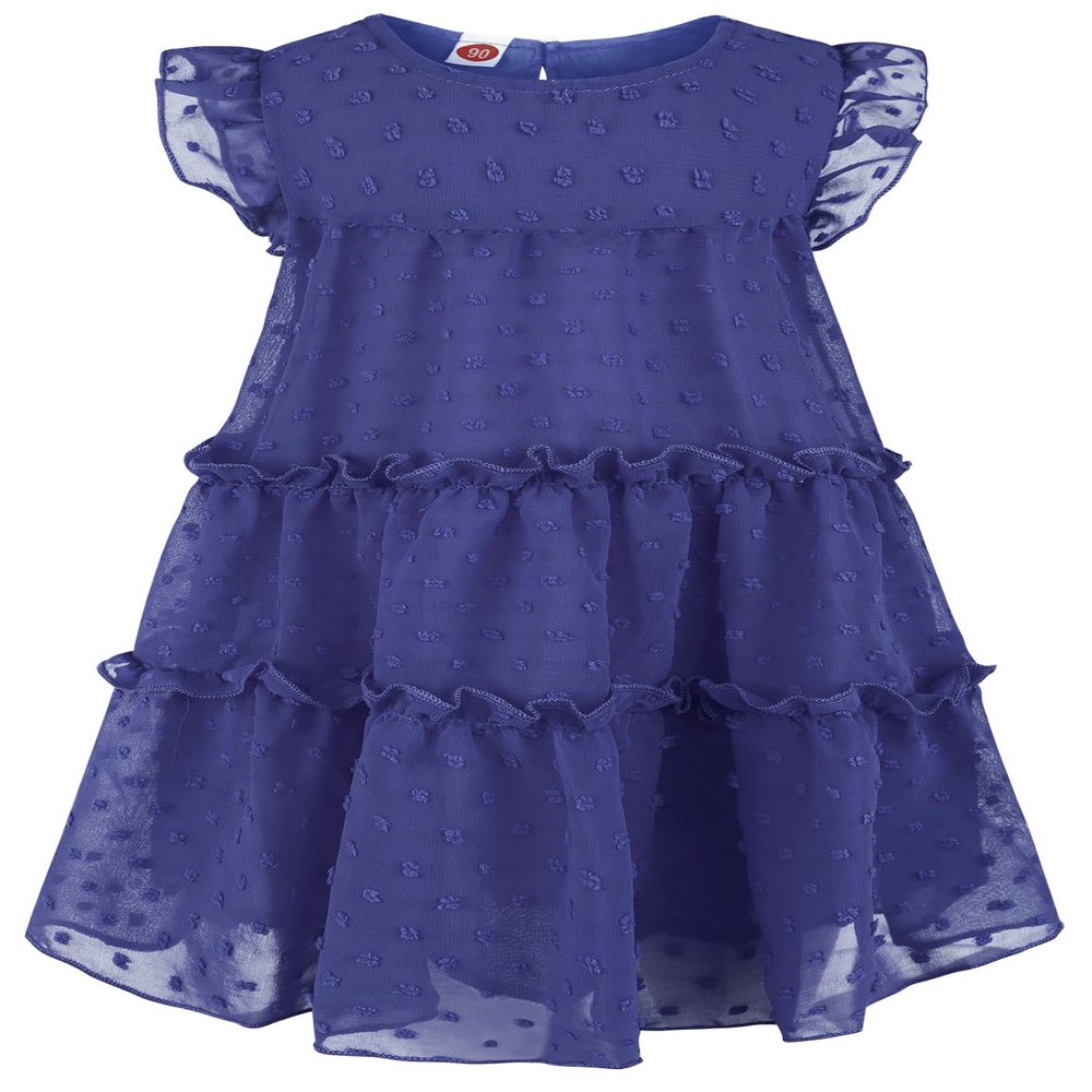 AGQT Toddler Girls Summer Dress Loose Fit Floral Print Flowy Pleated Dress Ruffle Babydoll Birthday Chiffon Dress Easter Dresses Little Green Orange Flower On Royal Blue Size 1-2T