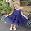 AGQT Toddler Girls Summer Dress Loose Fit Floral Print Flowy Pleated Dress Ruffle Babydoll Birthday Chiffon Dress Easter Dresses Little Green Orange Flower On Royal Blue Size 1-2T view 2