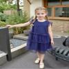 AGQT Toddler Girls Summer Dress Loose Fit Floral Print Flowy Pleated Dress Ruffle Babydoll Birthday Chiffon Dress Easter Dresses Little Green Orange Flower On Royal Blue Size 1-2T view 3