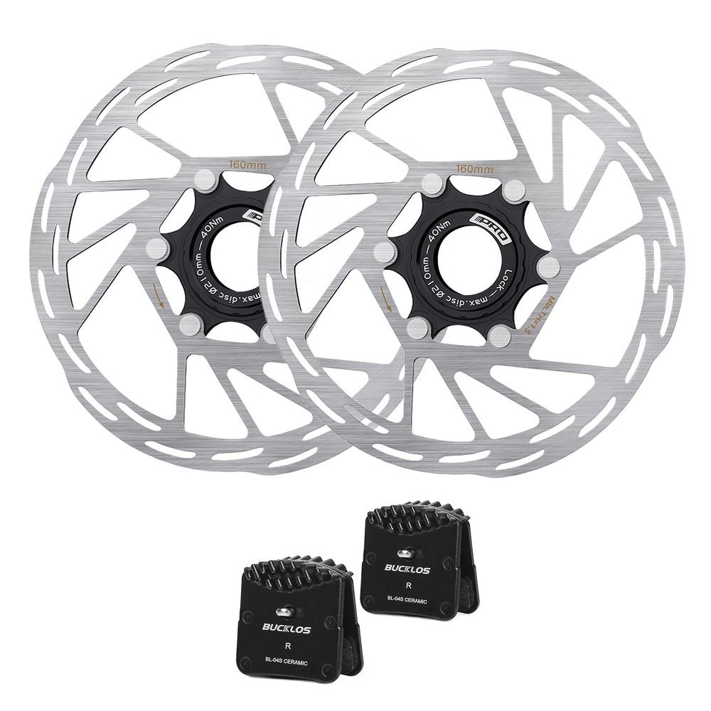 BUCKLOS 2 Pairs BL-04S Disc Brake Pads for Ceramic Shimano H03A H03C D02S D03S and IIIPRO Bike Centerlock Disc Brake Rotor 160mm