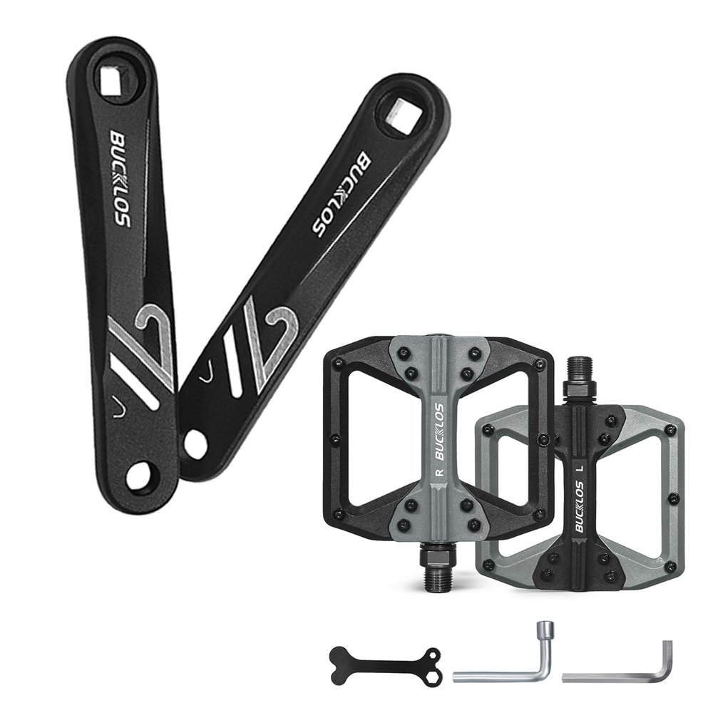 BUCKLOS MTB Flat Nylon Bicycle Pedal with Large Platform,Ebike Mountain Bike Square/Diamond/Hollow Crank Arm -152MM/170MM/175MM for Electric Bike/Road Bike/Commuter Bike/Exercise Bike/Fat Bike