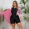 Plus Size Bathing Suits Long Sleeve Zip Up Swimsuits for Women Rash Guard Surfing Swimming Water Aerobics One Piece Swimsuit Boyleg Shorts Traje De Ba?o para Mujer Gordita Purple Black 0XL view 2