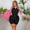 Plus Size Bathing Suits Long Sleeve Zip Up Swimsuits for Women Rash Guard Surfing Swimming Water Aerobics One Piece Swimsuit Boyleg Shorts Traje De Ba?o para Mujer Gordita Purple Black 0XL view 3