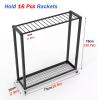LZMZMQ Sports Racquet Storage Cart, Portable Rolling Tennis Badminton Racquet Organizer Holder with Hollowed Bottom Shelf, for Gymnasium/Court/Clubs, Black Steel Frame view 2