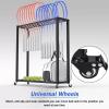 LZMZMQ Sports Racquet Storage Cart, Portable Rolling Tennis Badminton Racquet Organizer Holder with Hollowed Bottom Shelf, for Gymnasium/Court/Clubs, Black Steel Frame view 3