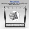 LZMZMQ Sports Racquet Storage Cart, Portable Rolling Tennis Badminton Racquet Organizer Holder with Hollowed Bottom Shelf, for Gymnasium/Court/Clubs, Black Steel Frame view 4