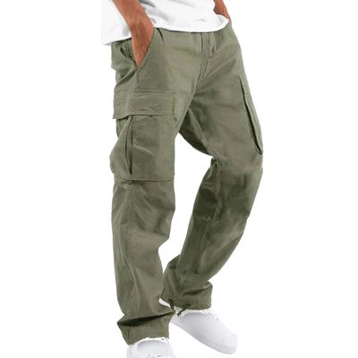 Maiyifu-GJ Men's Elastic Waist Cargo Pants Lightweight Multi-Pockets Hiking Long Trousers Casual Athletic Joggers Sweatpants (Green,Medium)