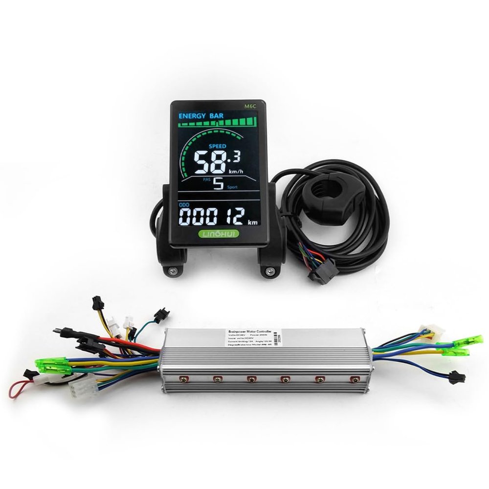 24V 36V 48V 350W Dual Drive Brushless Controller with LCD Screen Speedometer for Hub Motor Wheel Electric Scooter Cart Bike (Color Screen, 24V)