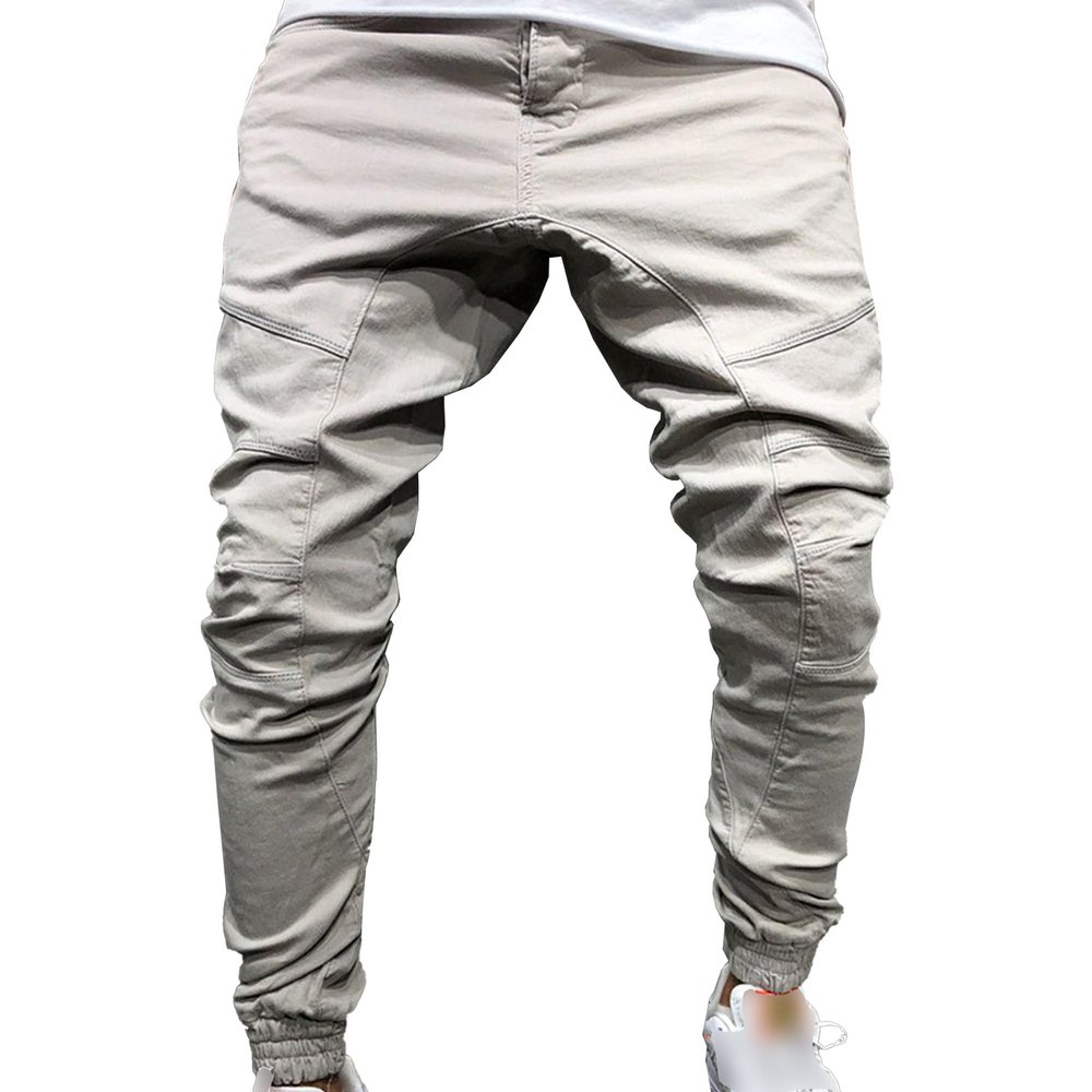 Maiyifu-GJ Mens Casual Cargo Joggers Pants Multi-Pockets Drawstring Sweatpants Lightweight Running Training Athletic Trousers (Light Grey,Medium)