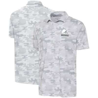Antigua Men's White Cleveland Browns Anthracite Logo Collide Polo