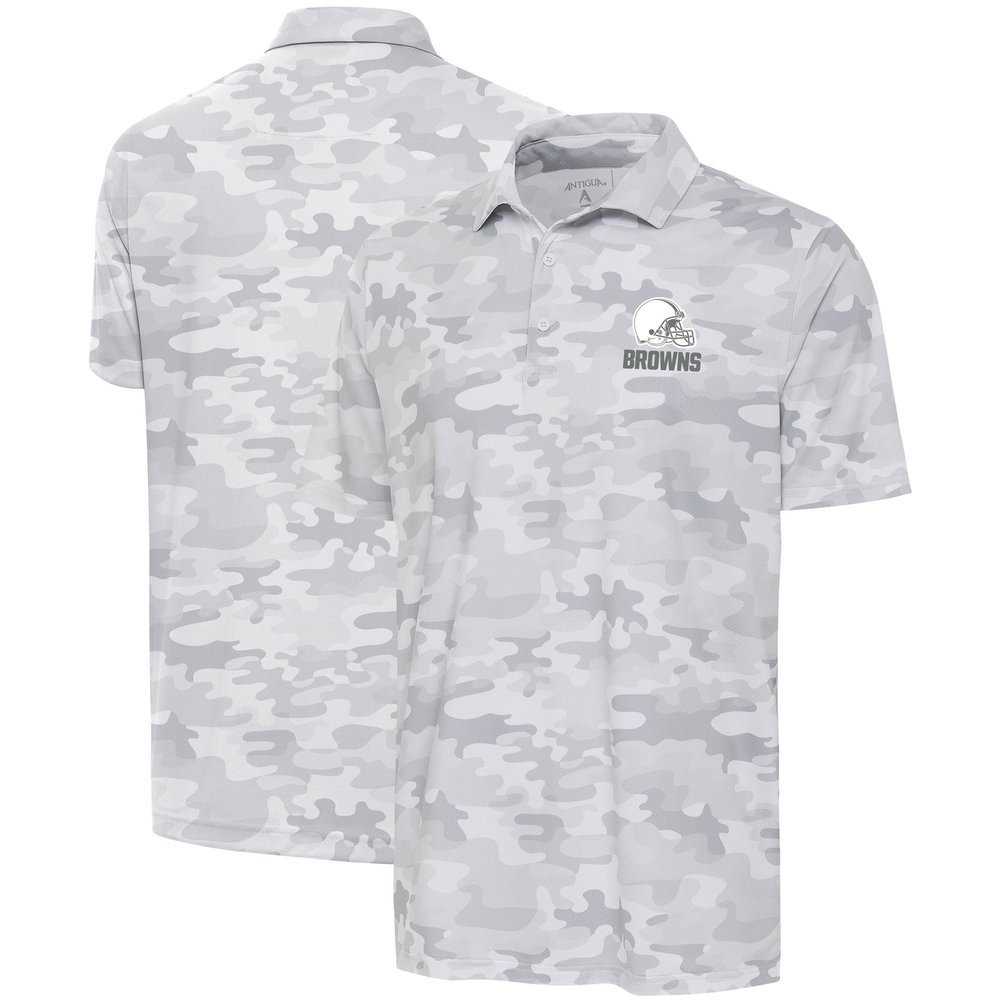 Antigua Men's White Cleveland Browns Anthracite Logo Collide Polo