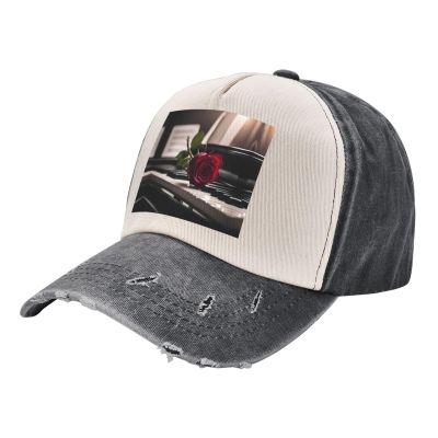 Red Rose On Piano Stylish Faded Denim Baseball Cap-Vintage Washed Hat,Adding A Vintage Touch to Your Outfit