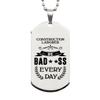 Generic Dog Tag Necklace, Construction Laborer Gift, Be bad**ss every day, Silver Stainless Steel, Engraved view 1