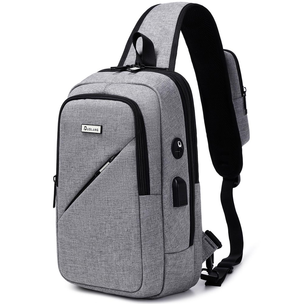 DUSLANG Crossbody Sling Backpacks for Men, Casual Shoulder Backpack Daypack Chest Bags with USB Charger Port For Camping Biking Travel Cycling