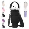 AceTreker Water Bottle Carrier Bag for Stanley 30/40oz Tumbler with Handle Simple Modern Sleeve Holder with Strap & 2 Pockets Neoprene Metal Travel Coffee Mug Carrying Accessories-Black view 1