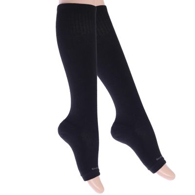 SocksLane Toeless Cotton Compression Socks, 1520 mmHg Graduated Support, Knee-High Medical Compression (Black X/L)