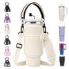 AceTreker 40 30 oz Stanley Cup Carrier Bag with Strap & Straw Cover, Vacuum Stainless Steel Rambler Sleeve with Phone Pocket, Neoprene Water Flask Holder Pouch for Stanley Tumbler Accessories-Cream view 1