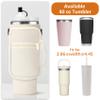 AceTreker 40 30 oz Stanley Cup Carrier Bag with Strap & Straw Cover, Vacuum Stainless Steel Rambler Sleeve with Phone Pocket, Neoprene Water Flask Holder Pouch for Stanley Tumbler Accessories-Cream view 3