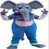 Happy Elephant Mascot Costume in Blue Overall Adult Size for Men & Women with Built-in Fan Inside the Head view 1