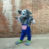 Happy Elephant Mascot Costume in Blue Overall Adult Size for Men & Women with Built-in Fan Inside the Head view 2