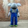 Happy Elephant Mascot Costume in Blue Overall Adult Size for Men & Women with Built-in Fan Inside the Head view 4
