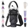 AceTreker Water Bottle Sleeve Pouch with Strap for Stanley 40/30 oz Tumbler Insulated Thermos Cup Carrier Bag with Paracord Handle & Phone Pocket & Straw Cover for Car Gym Home-Black Camo view 1