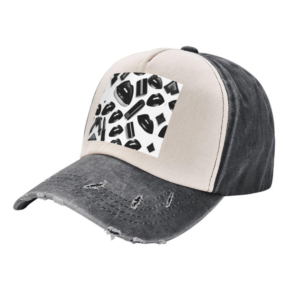 Cool Black Lipstick Lips Stylish Faded Denim Baseball Cap-Vintage Washed Hat,Adding A Vintage Touch to Your Outfit