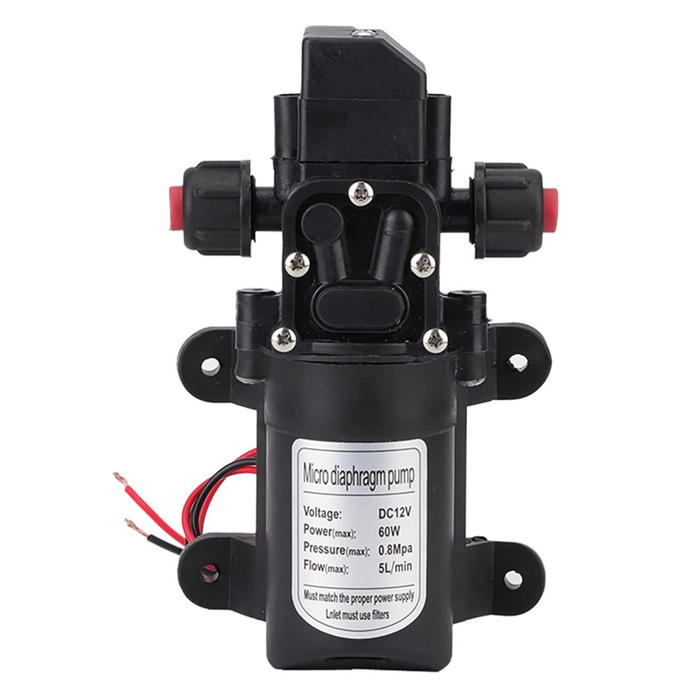 12V DC 60W Water Pump with Adjustable Pressure Switch 5L/min 116psi (0.8MPA) Self Priming Fresh Water Pump for RV, Camper, Marine Boat, Lawn Watering(9.9x16.7cm / 3.9x 6.6in)