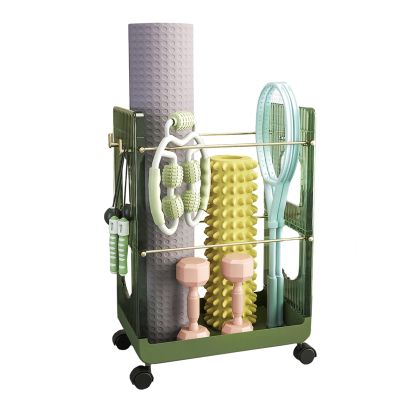 Yoga Mat Storage Heavy Duty Floor Yoga Mat Holder Wheels,Sports Equipment Storage Rack Home Fitness Foam Roller Organizer,Hollow Display Shelf,Easy Assemble (Color: Green)