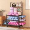 Yoga Mat Storage Floor Yoga Mat Storage Rack,Heavy Duty Workout Equipment Holder with Hooks & Wheels,Home Gym Storage Organizer for Dumbbell Foam Roller view 4