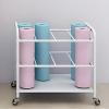 White Yoga Mat Storage Cart Organizer with Wheels,Large Capacity Freestanding Metal Foam Roller Display Stand for Yoga Studio,Home,Gym,Studio,Gym view 2