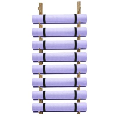 Wooden Indoor Large Capacity Yoga Mat Organizer Rack Wall Mount,Yoga Studio/Fitness Room Foam Roller Stand Holder Shelf (Size: 9 Tier)