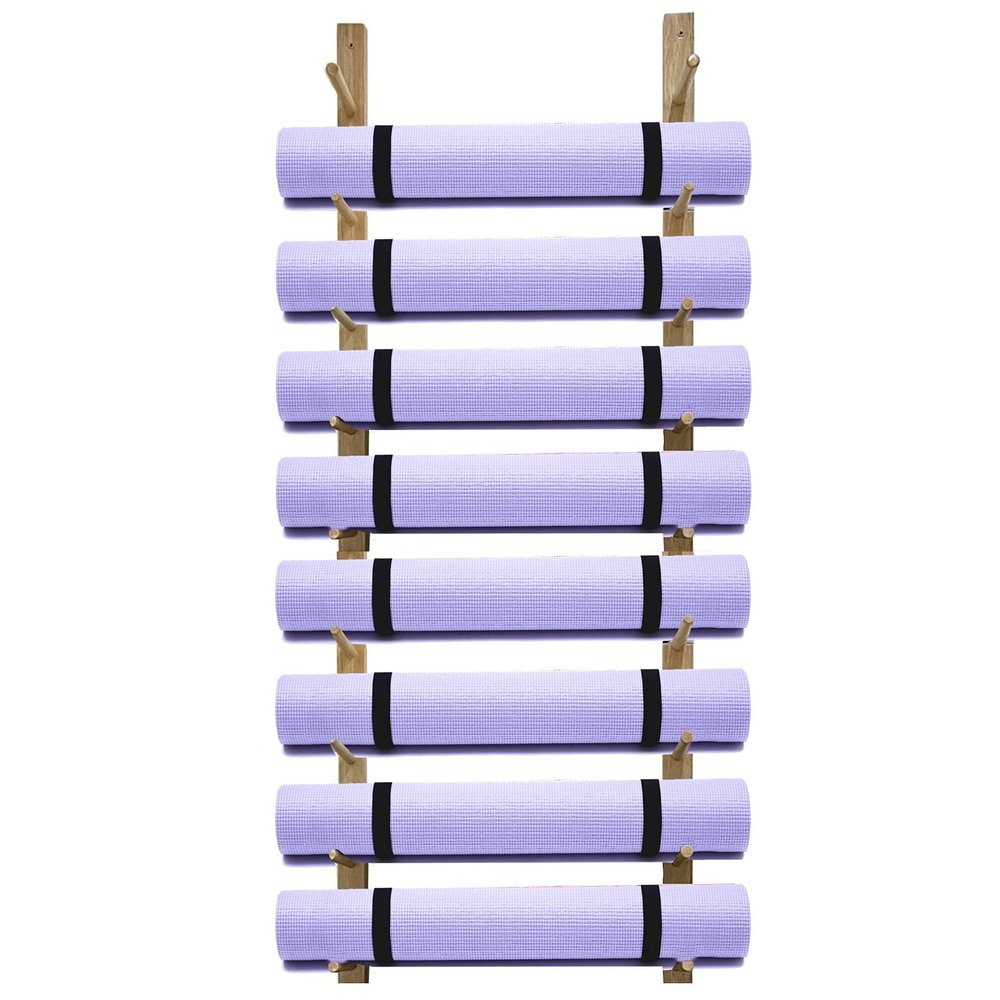 Wooden Indoor Large Capacity Yoga Mat Organizer Rack Wall Mount,Yoga Studio/Fitness Room Foam Roller Stand Holder Shelf (Size: 9 Tier)