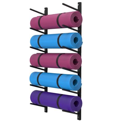 Yoga Mat Shelf Wall Mount,Gym Workout Foam Roller Storage Rack/Holder for Yoga Accessory Strap Bands with 22cm Wide Hook Lip,Shed Garage Towel Organizer Stand, Black