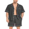 DIKFA Mens Pajamas Set Sleepwear Short Sleeve Nightwear Birde Gifts Button Down Pjs Casual Loungewear Set Deep Grey view 1