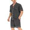 DIKFA Mens Pajamas Set Sleepwear Short Sleeve Nightwear Birde Gifts Button Down Pjs Casual Loungewear Set Deep Grey view 2