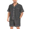 DIKFA Mens Pajamas Set Sleepwear Short Sleeve Nightwear Birde Gifts Button Down Pjs Casual Loungewear Set Deep Grey view 3