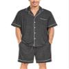 DIKFA Mens Pajamas Set Sleepwear Short Sleeve Nightwear Birde Gifts Button Down Pjs Casual Loungewear Set Deep Grey view 4