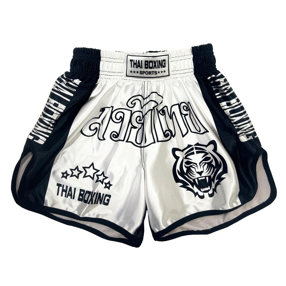 KKmeter Kids Boys Muay Thai Shorts Boxing Kickboxing MMA Club Training Competitions Athletic Trunk (US, Alpha, Small, Regular, White)