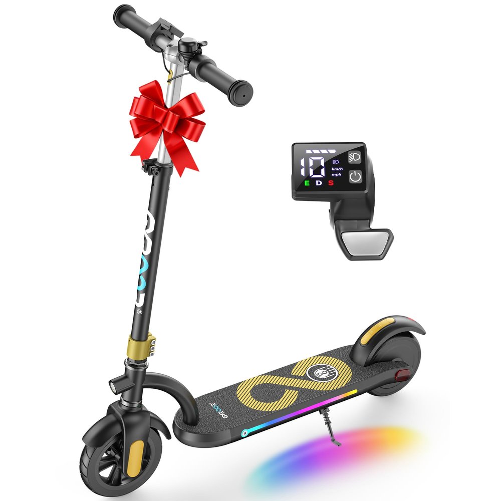 Gyroor H40 Kids Electric Scooter, 180W Motor, Up to 10 MPH, LED Display & Colorful Lights, Adjustable Height, for Boys & Girls Ages 8-12, Great Birthday Gift,H40-Gold