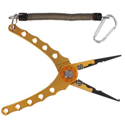 balacoo Aluminum Alloy Fishing Pliers with Scissors Line Cutter Golden Fishing Tool for Lure Handling Hook Removal and Wire Cutting Includes -Lose Lanyard for Easy Storage
