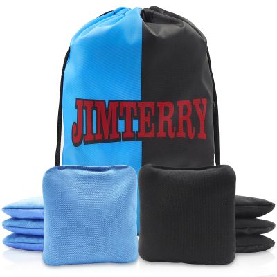 JIMTERRY Professional Cornhole Bags Set of 8 Dual Sided Corn Holes Bags Double Sided Regulation Slick and Stick Corn Hole Bean Bags(Sky Blue&Black)