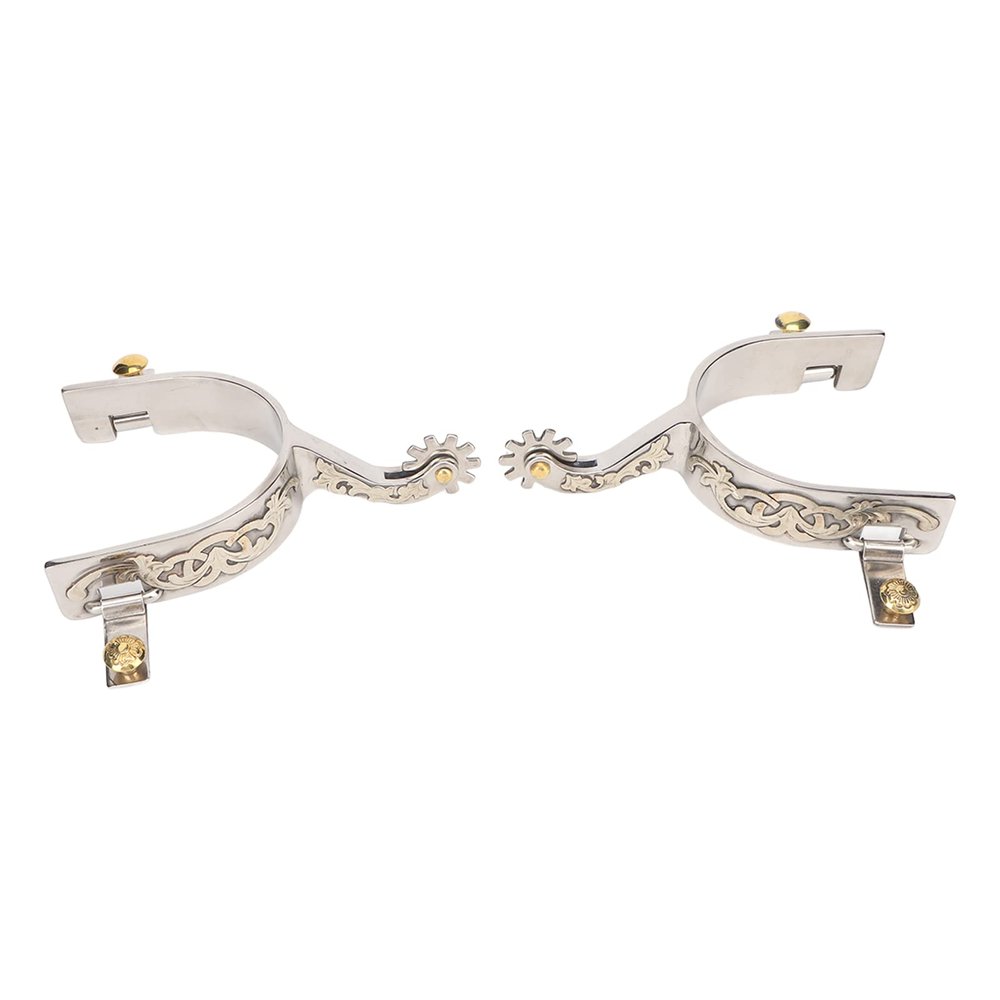Fockety 1 Pair Horse Spurs, Stainless Steel Hand Engraved Western Cowboys Spurs with Rotating Gear, Professional Not Horse Boot Spurs Decoration for Equestrian Enthusiasts Horse